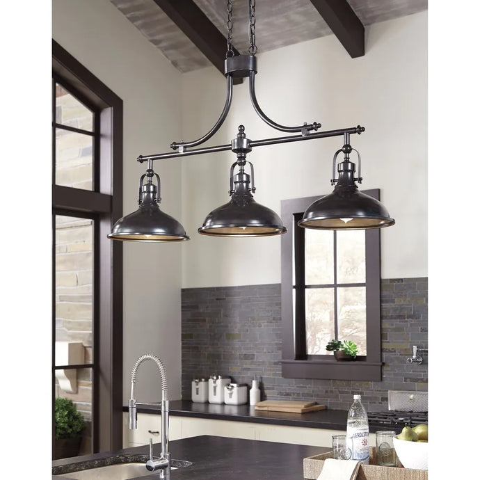 Signature Design by Ashley Joella Bronze Finish Metal Pendant Light - 42.25 inches wide x 12 inches deep x 25.25 inches