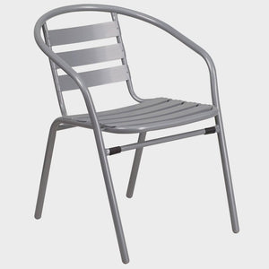 Silver Metal Restaurant Stack Chair with Aluminum Slats