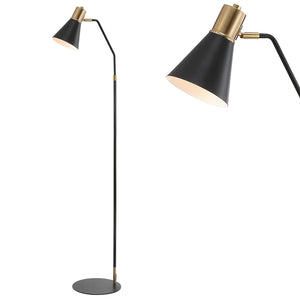 Simon 61" Modern Metal LED Task Floor Lamp, Black/Brass Gold