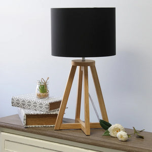 Simple Designs Interlocked Triangular Wood Table Lamp with Fabric Shade - NATURAL + BLACK