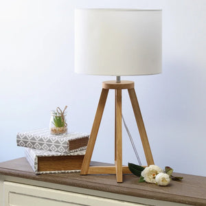 Simple Designs Interlocked Triangular Wood Table Lamp with Fabric Shade - NATURAL + BLACK