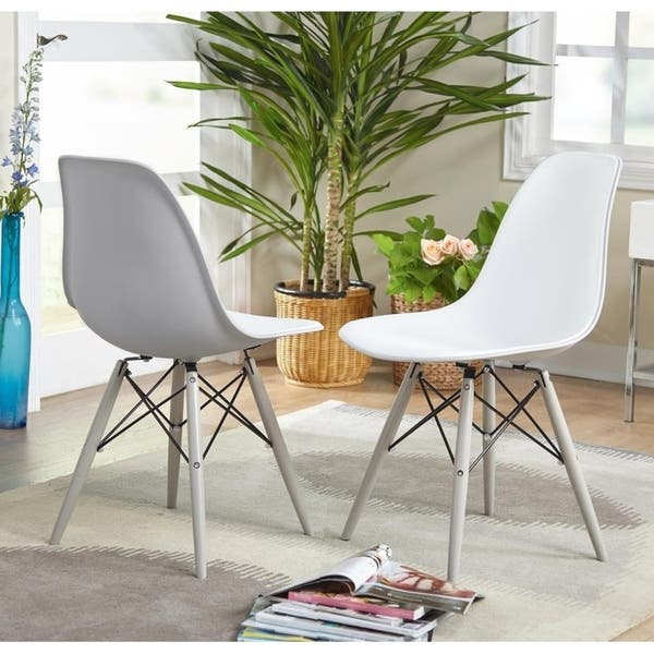 Simple Living Elba Two-tone White/ Grey Retro Plastic Shell Chair (Set of 2)