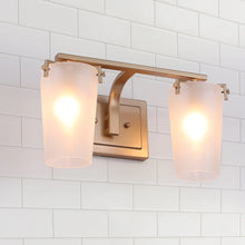 Modern Gold 2-light Bathroom Vanity Lights Frosted Glass Wall Sconces - L14" x W7.5" x H8"