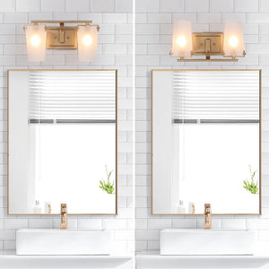 Modern Gold 2-light Bathroom Vanity Lights Frosted Glass Wall Sconces - L14" x W7.5" x H8"