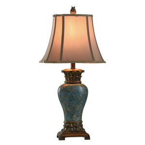 StyleCraft Blue and Gold Table Lamp - Taupe Fabric Shade