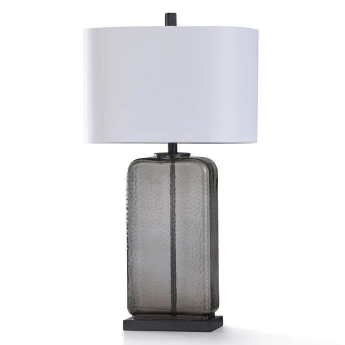 StyleCraft Charles Dimpled and Tinted Smoked Gray Glass with Brushed Black Nickel Table Lamp