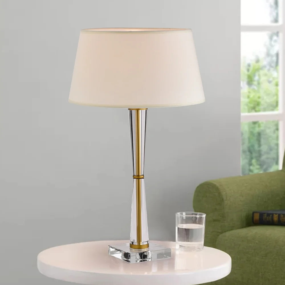 Swanson Off-White+Matte Gold 1-Light Metal/Fabric Drum Shade Table Lamp