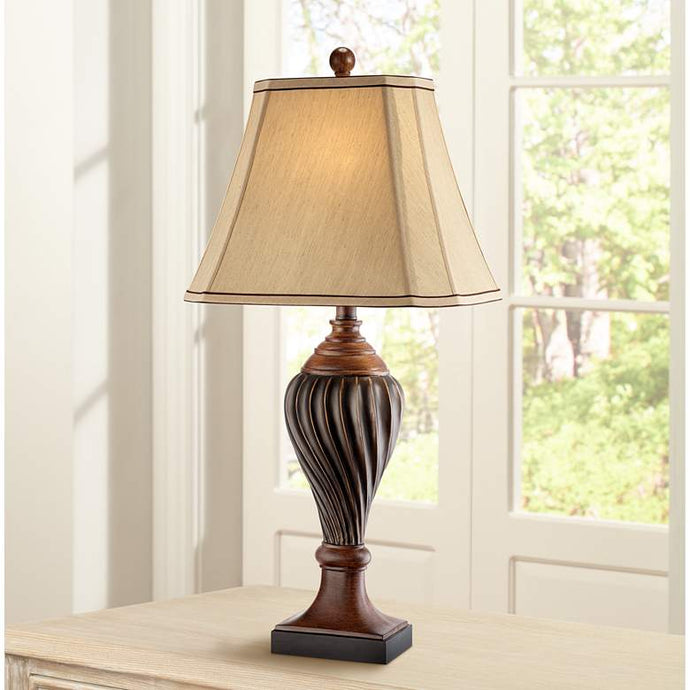 Carved Two-Tone Brown Table Lamp by Regency Hill