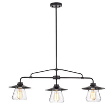 Temet Matte Black Linear 3-Lamp Chandelier with Hooded Glass Shades