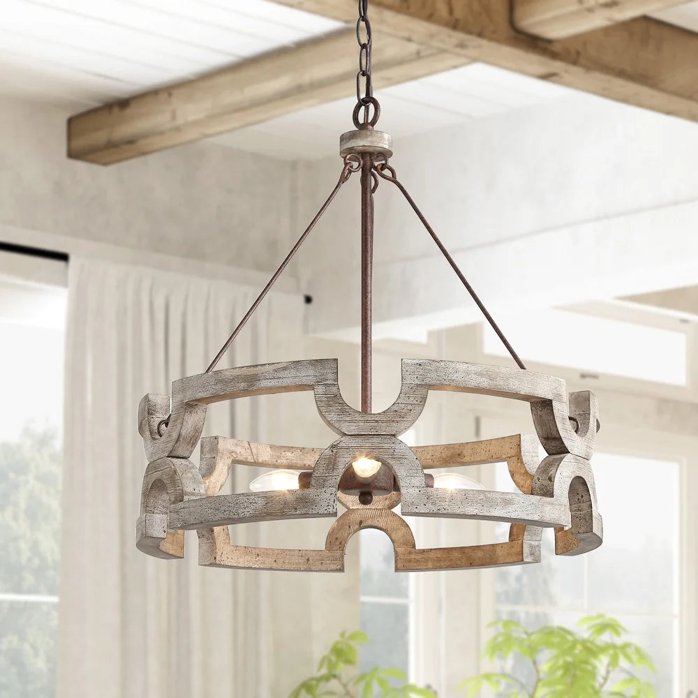 The Gray Barn Stable View 6-Light Rustic French Country Island Chandelier for Kitchen - D39* H38 - Off-White