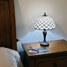 Tiffany Style Table Lamp Jeweled Beaded 19" Tall Stained Glass White Stains Bedroom Office Handmade AM120TL12B Amora Lighting