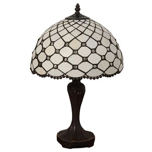 Tiffany Style Table Lamp Jeweled Beaded 19" Tall Stained Glass White Stains Bedroom Office Handmade AM120TL12B Amora Lighting