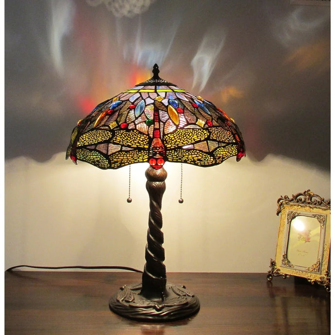 Tiffany Style Dragonfly Design 2-light Dark Antique Bronze Table Lamp