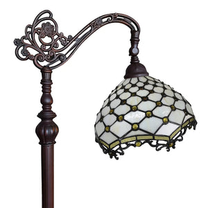 Tiffany Style Floor Lamp Jeweled Jagged Edge Arched 62" Tall Stained Glass White Bedroom Reading Amora Lighting