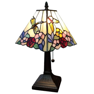 Tiffany Style Mini Accent Lamp Mission 15" Tall Stained Glass Flower Hummingbird Butterfly Handmade AM248TL08B Amora Lighting