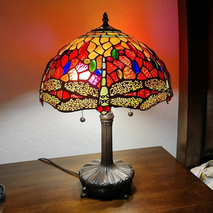 Tiffany Style Table Lamp 18.5" Tall Stained Glass Dragonfly Nightstand Bedroom Handmade