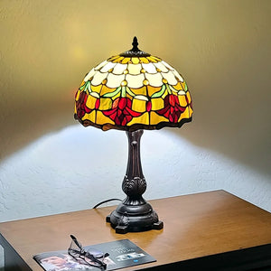 Tiffany Style Table Lamp 19" Tall Stained Glass White Floral Tulips Nightstand Bedroom Handmade Gift AM1094TL12B Amora Lighting