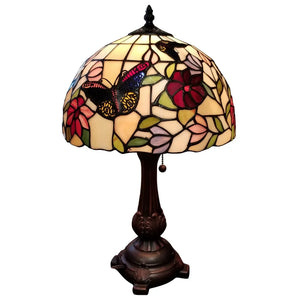 Tiffany Style Table Lamp 19" Tall Stained Glass White Flower Butterfly Nightstand Bedroom Handmade AM061TL12B Amora Lighting