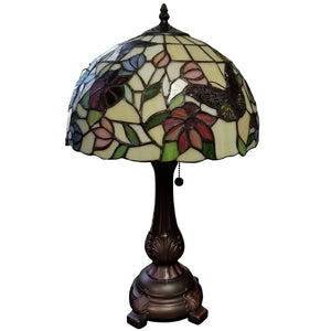 Tiffany Style Table Lamp 19" Tall Stained Glass White Flower Butterfly Nightstand Bedroom Handmade AM061TL12B Amora Lighting