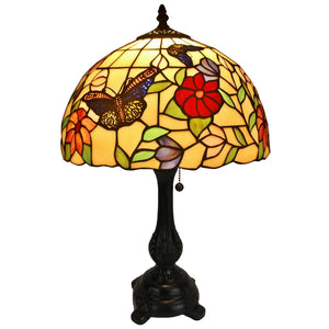 Tiffany Style Table Lamp 19" Tall Stained Glass White Flower Butterfly Nightstand Bedroom Handmade AM061TL12B Amora Lighting
