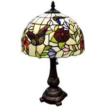 Tiffany Style Table Lamp 19" Tall Stained Glass White Flower Butterfly Nightstand Bedroom Handmade AM061TL12B Amora Lighting