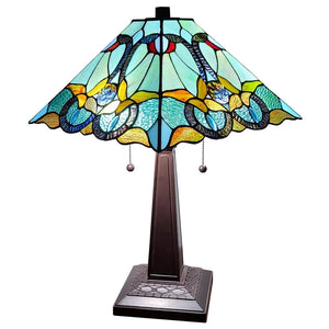 Tiffany Style Table Lamp 20" Tall Stained Glass White Decor Nightstand Bedroom Handmade Gift Amora Lighting