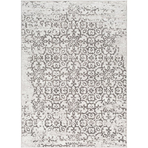 Damask Distressed Light Grey Ivory Area Rug