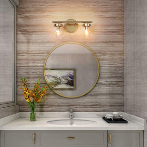 Ciare Mid-century Modern Gold Bathroom Vanity Light 2-light LED with Globe Glass Wall Sconces - L 14"x W 6.5"x H 8"