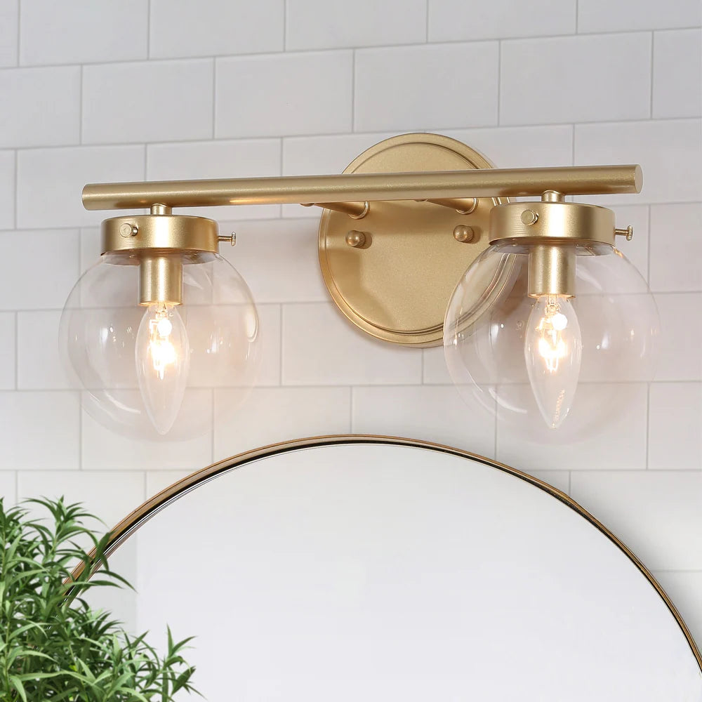 Ciare Mid-century Modern Gold Bathroom Vanity Light 2-light LED with Globe Glass Wall Sconces - L 14
