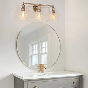 Transitional Glass Bathroom Vanity Lights 3-light Wall Sconce Rose Gold with Clear Bell Glass Shade