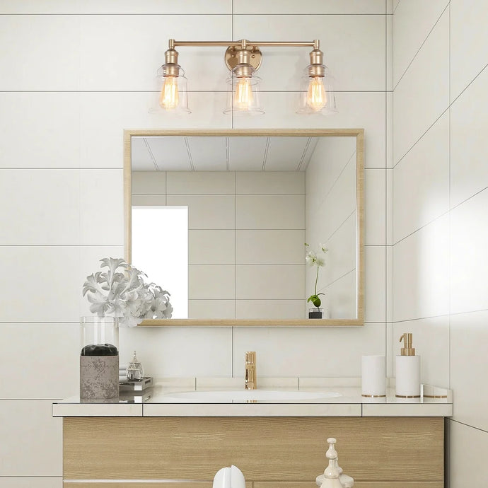 Transitional Glass Bathroom Vanity Lights 3-light Wall Sconce Rose Gold with Clear Bell Glass Shade