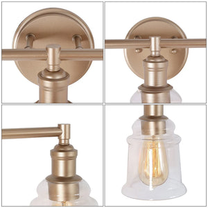 Transitional Glass Bathroom Vanity Lights 3-light Wall Sconce Rose Gold with Clear Bell Glass Shade