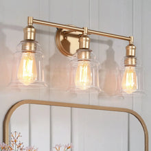 Transitional Glass Bathroom Vanity Lights 3-light Wall Sconce Rose Gold with Clear Bell Glass Shade