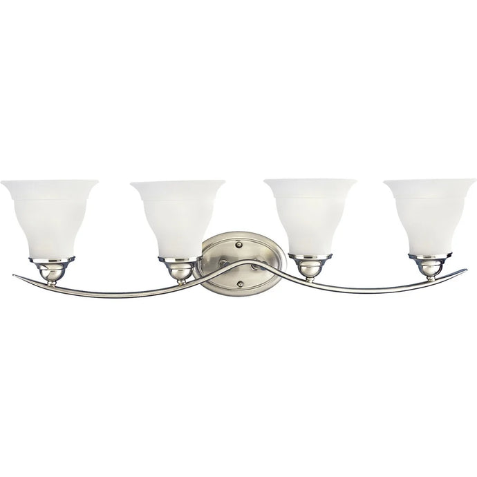 Trinity Collection Four-Light Brushed Nickel Etched Glass Traditional Bath Vanity Light - 8.25