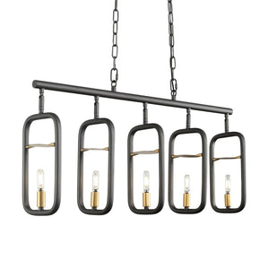 Bar None 5-light Aged Gold and Rustic Bronze Linear Pendant