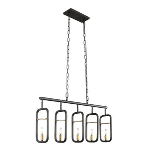 Bar None 5-light Aged Gold and Rustic Bronze Linear Pendant