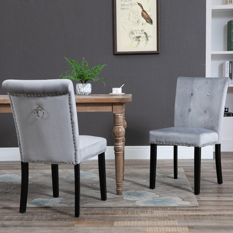 Velvet Dining Chair Tufted Accent Chair Vanity Stool Gray Set of 2
