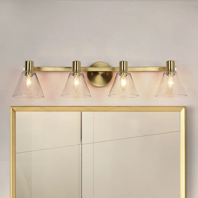 Veniya 4-light Modern Glam Gold Bathroom Vanity Light with Seeded Glass LED Dimmable Wall Sconce