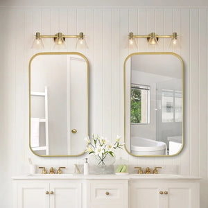 Veniya Modern Brass Gold 3-light Bathroom Vanity Light with Seeded Glass LED Dimmable Wall Sconce - L 21.5" x W 6.5" x H 7"