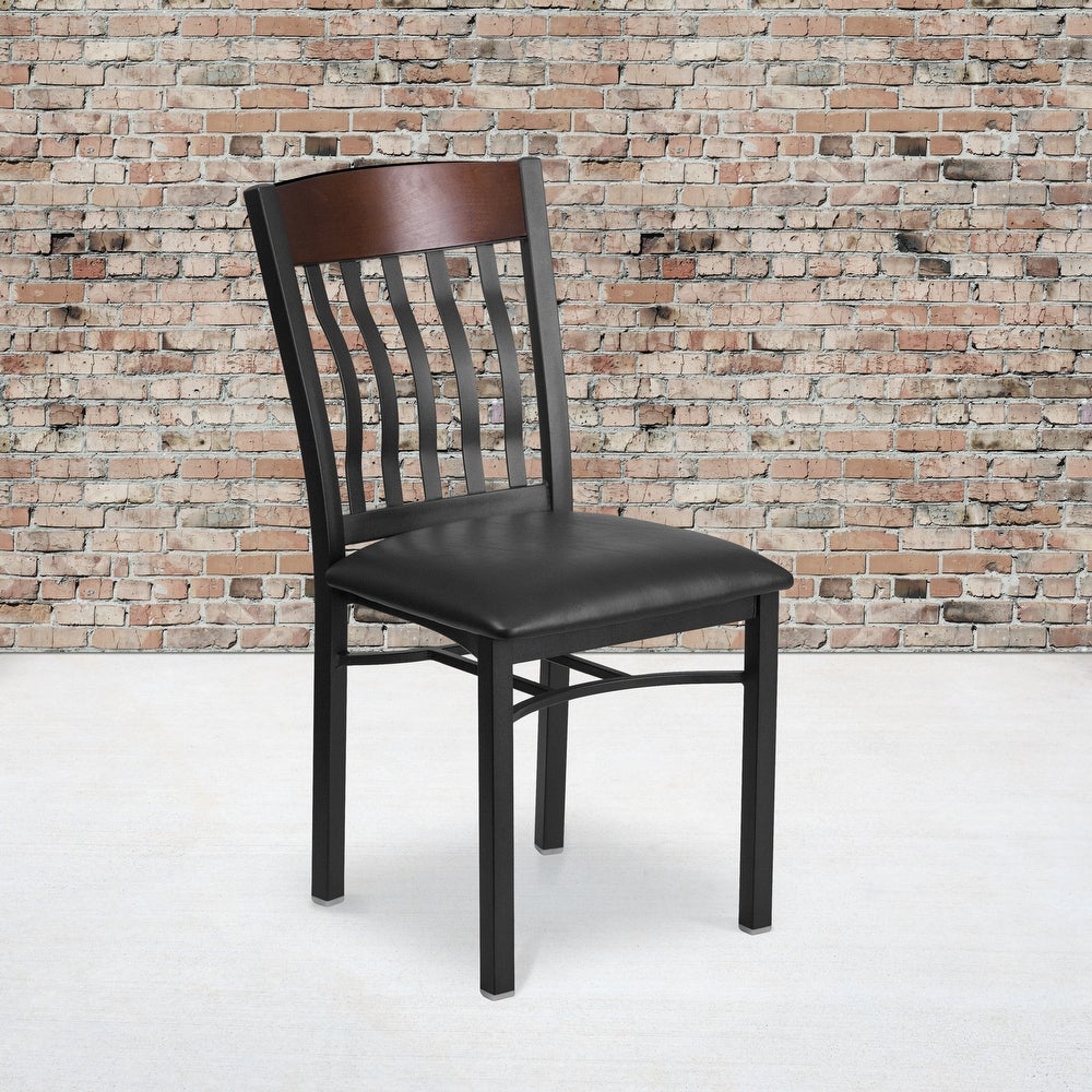 Vertical Back Metal and Wood Restaurant Chair with Vinyl Seat - 17