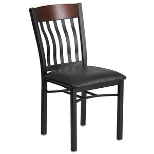 Vertical Back Metal and Wood Restaurant Chair with Vinyl Seat - 17"W x 24.5"D x 35.75"H