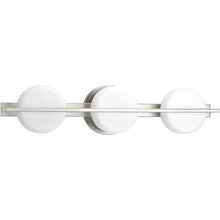 Volo LED Collection 3-Light Brushed Nickel Etched Opal Glass Mid-Century Modern Bath Vanity Light