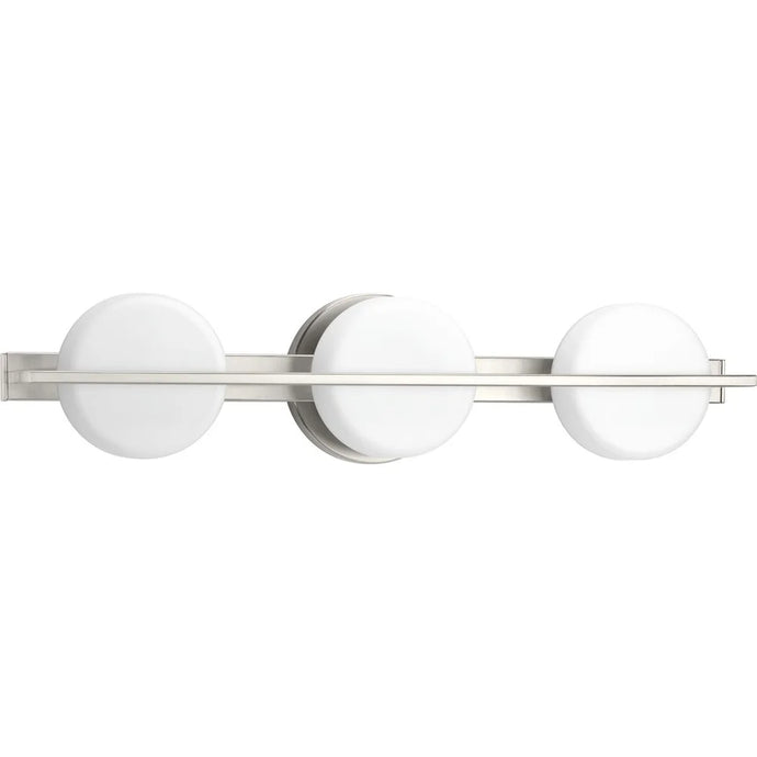 Volo LED Collection 3-Light Brushed Nickel Etched Opal Glass Mid-Century Modern Bath Vanity Light