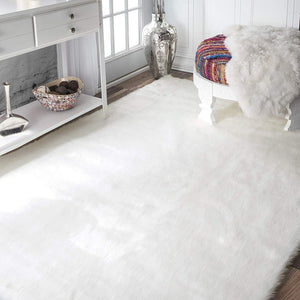 Andral White Faux Sheepskin Soft Fluffy Soft Area Rug