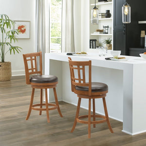 Wood Counter Height Swivel Stool, Oak with Brown Faux Leather