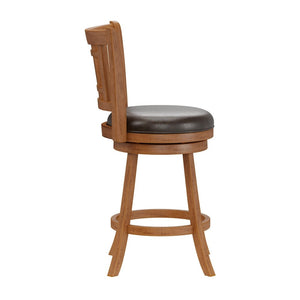 Wood Counter Height Swivel Stool, Oak with Brown Faux Leather