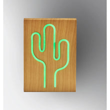 Wood Framed Neon LED Cactus Table or Wall Lamp