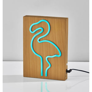 Wood Framed Neon LED Pink Flamingo Table or Wall Lamp