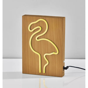 Wood Framed Neon LED Pink Flamingo Table or Wall Lamp