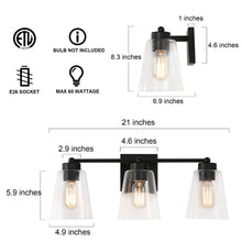 Zarbel Modern Farmhouse Black Vanity Light Bathroom 3-Light Glass Wall Sconce Taper for Powder Room - L 20.5"x W 7"x H8.2"